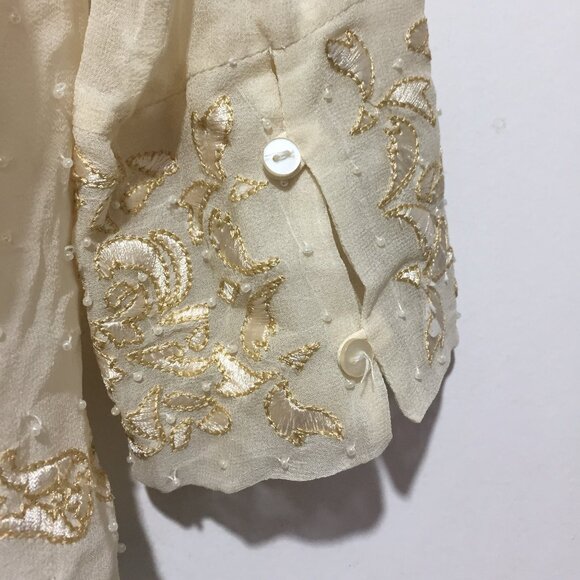 VINTAGE ILE EMBROIDERED EMBELLISHED SILK BLOUSES SIZE 2XL - Picture 7 of 10